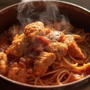 Frango Guisado com Esparguete