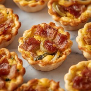 Mini Quiches de Bacon e Alho Francês Caramelizado