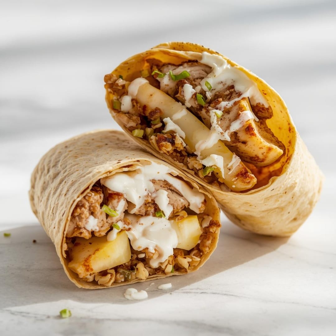 Wrap de Frango Grelhado, Maçã, Nozes e Molho de Iogurte