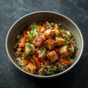 Arroz de Legumes e Tofu com Molho de Soja