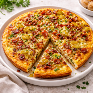 Tortilha de Bacon e Alho Francês Caramelizado