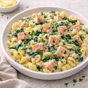 Massa de Salmão com Queijo e Espinafres