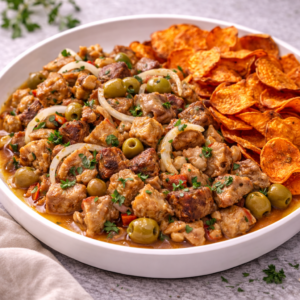 Rojões à Portuguesa com Chips de Batata Doce