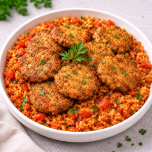 Pataniscas de Atum com Arroz de Tomate
