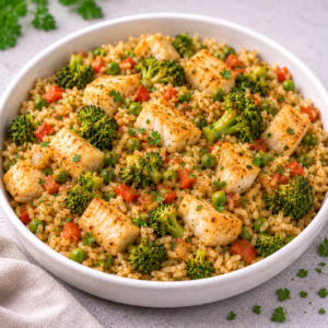Arroz Integral de Peixe e Brócolos
