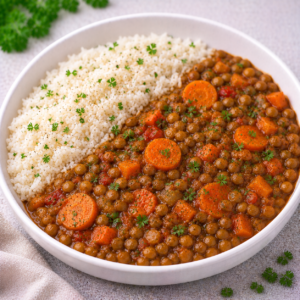 Lentilhas Estufadas com Cenoura e Arroz