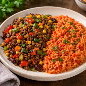 Carne Picada à Mexicana com Legumes e Arroz de Tomate